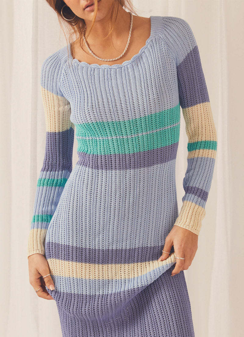 Casual Long Sleeve Printed Knit Maxi Dress