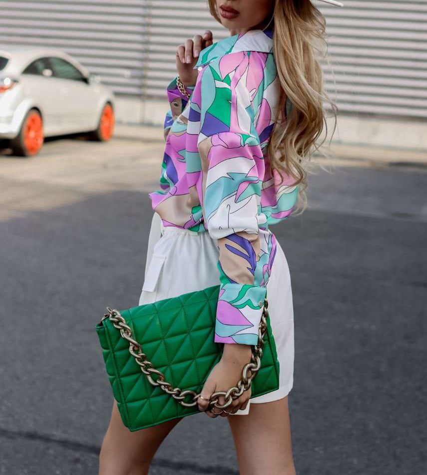 Elegant Turn Down Collar Button Printed Shirt