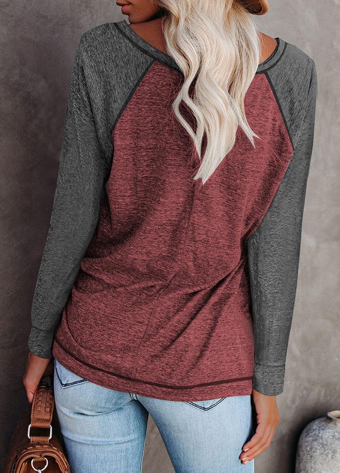 Long Sleeve Round Neck Patchwork T-shirt