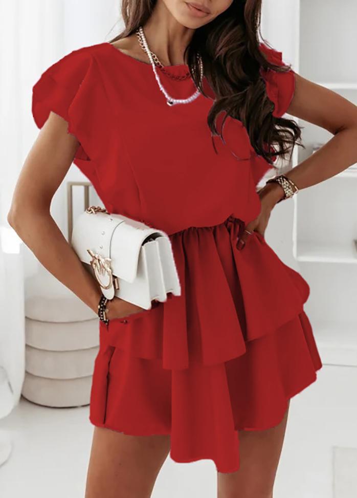 Flouncing Short Sleeve Round Neck Dress