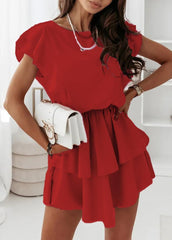 Flouncing Short Sleeve Round Neck Dress