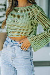 Sheer Logn Sleeve Crochet Crop Top