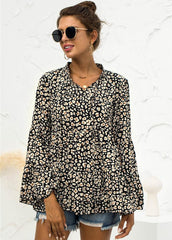 Leopard Printed Long Sleeve V Neck Top