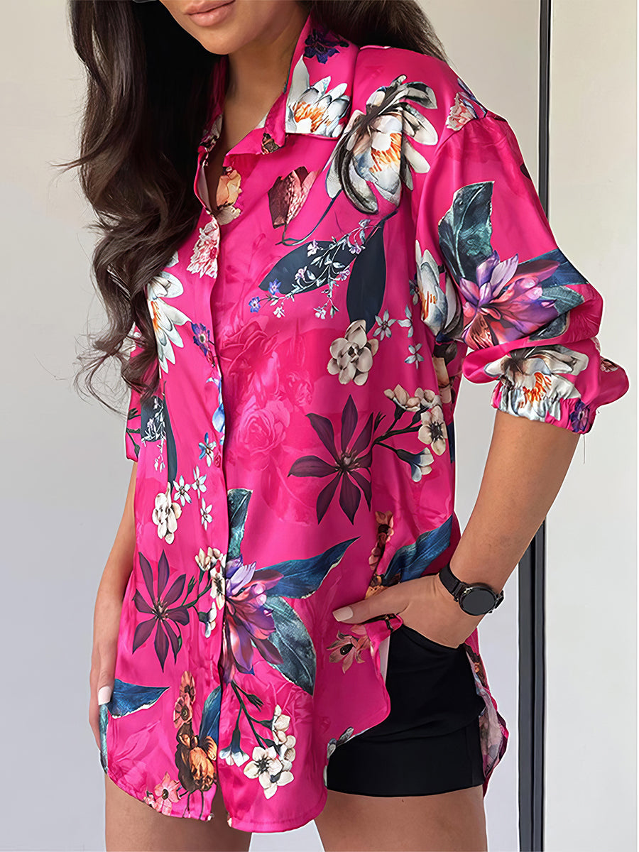 Women's Blouses Fashion Lapel Printed Long Sleeve Blouse