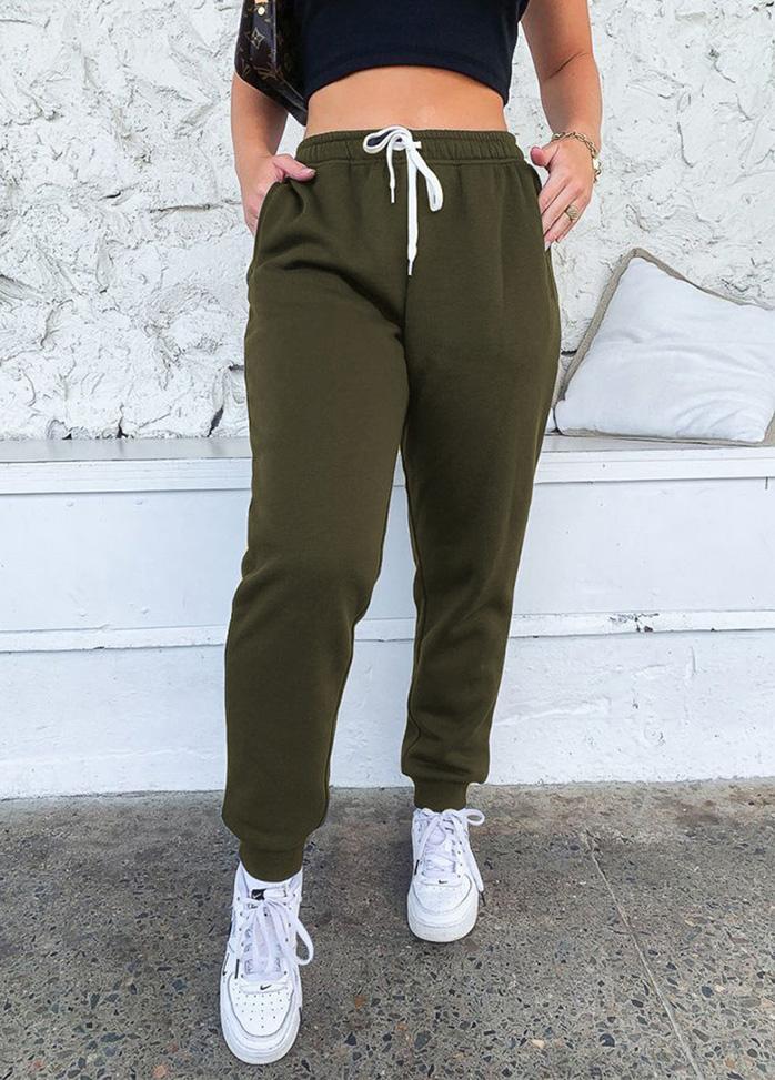 Casual Lace-up Solid Color Pants