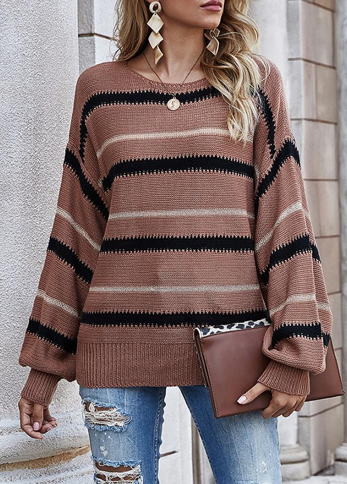 Long Sleeve Striped Round Neck Casual Sweater