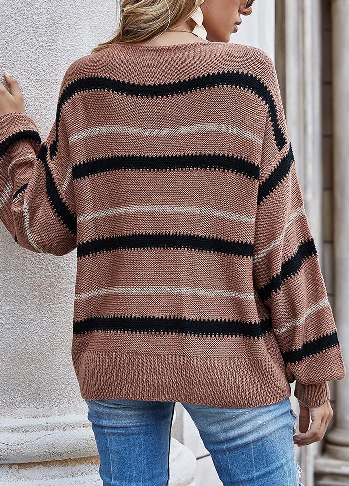 Long Sleeve Striped Round Neck Casual Sweater