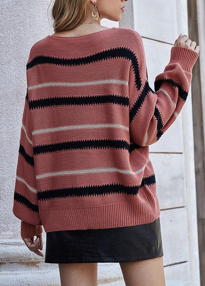 Long Sleeve Striped Round Neck Casual Sweater