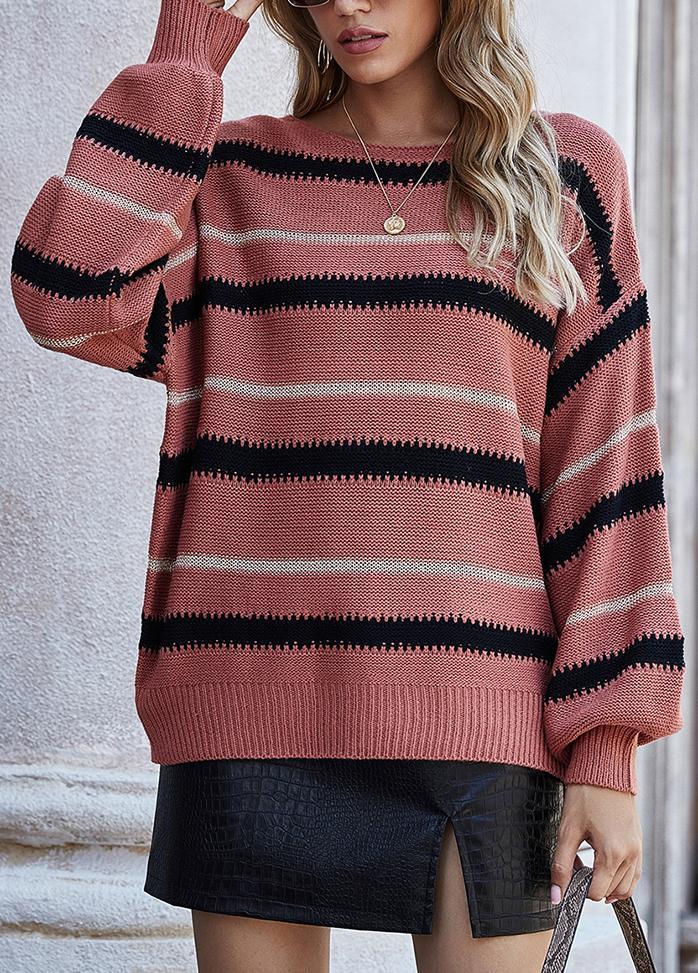 Long Sleeve Striped Round Neck Casual Sweater