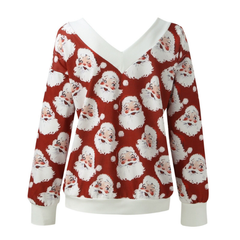 Fashion V-Neck Long Sleeve Print Sweatshirt