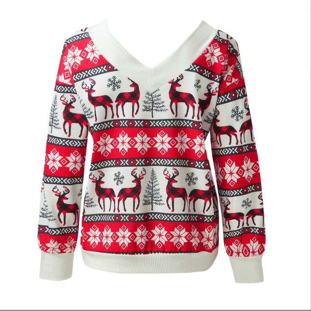 Fashion V-Neck Long Sleeve Print Sweatshirt
