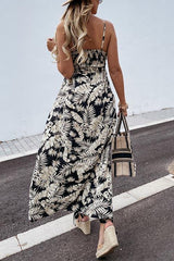 Summer Leaf Print Suspender Maxi Dress