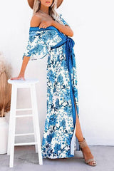 Floral Slit Lace-Up Maxi Dress