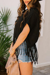 Fringed Bat Sleeve Casual T-Shirt