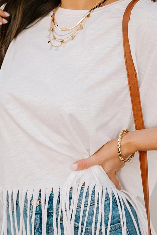 Fringed Bat Sleeve Casual T-Shirt