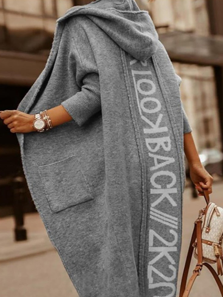Casual Loose Leopard Hooded Knitted Cardigan Sweater