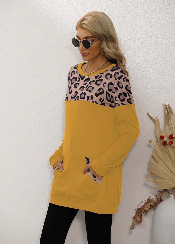 Long Sleeve Leopard Patchwork T-shirt