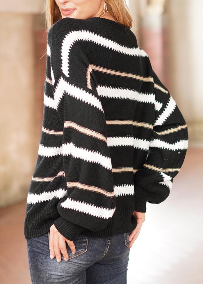Long Sleeve Striped Round Neck Casual Sweater