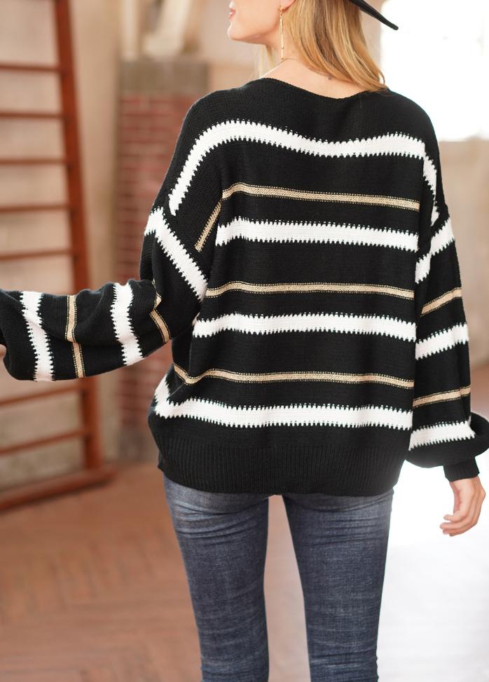 Long Sleeve Striped Round Neck Casual Sweater