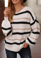 Long Sleeve Striped Round Neck Casual Sweater