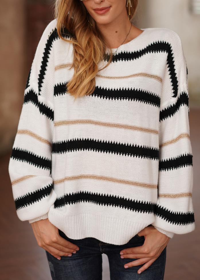 Long Sleeve Striped Round Neck Casual Sweater