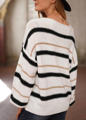 Long Sleeve Striped Round Neck Casual Sweater