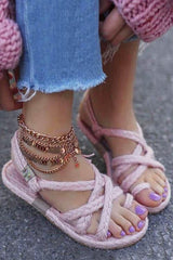 Straw Cross Flat Sandals