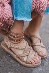 Straw Cross Flat Sandals