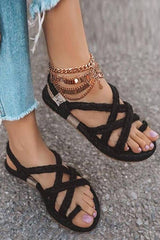 Straw Cross Flat Sandals