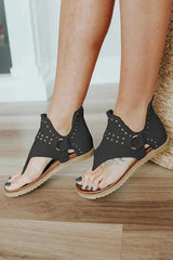 Buckle Flip-Flops Canvas Flat Heel Sandals