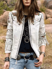 Women's Jackets Printed Fringe Long Sleeve Slim Fit Jacket