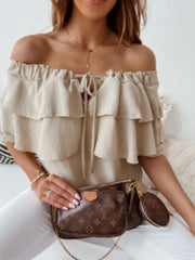 Women's Blouses One-Shoulder Ruffle Short Sleeve Blouse