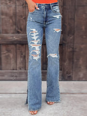 Women's Jeans Washed Shredded Micro-Flare Slit Jeans