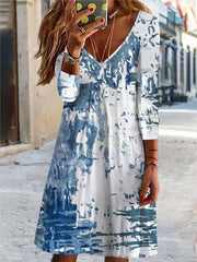 Women's Dresses Casual V-Neck Printed Long Sleeve Dress