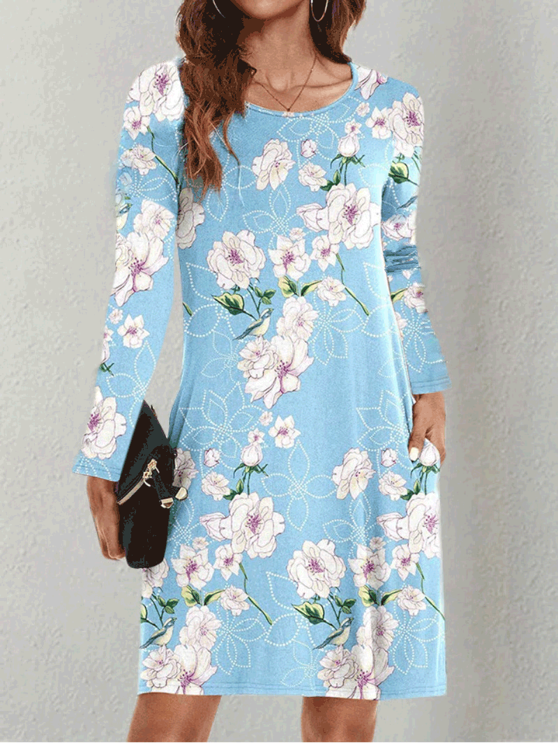 Women's Dresses Pocket Long Sleeve Printed Dress