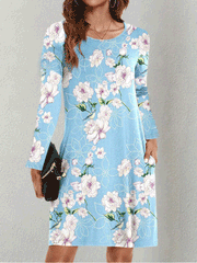 Women's Dresses Pocket Long Sleeve Printed Dress