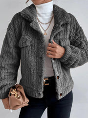 Women's Jackets Plush Lapel Button Long Sleeve Jacket