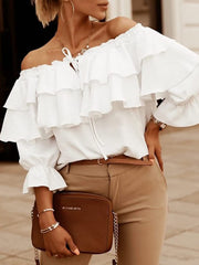 Women's Blouses One-Shoulder Ruffle Short Sleeve Blouse