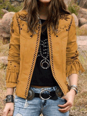 Women's Jackets Printed Fringe Long Sleeve Slim Fit Jacket