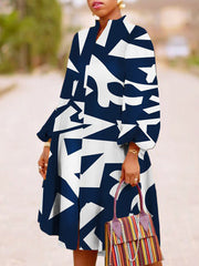 Women's Dresses Loose Multicolor Printed Long Sleeve Dress