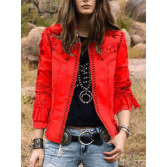 Women's Jackets Printed Fringe Long Sleeve Slim Fit Jacket