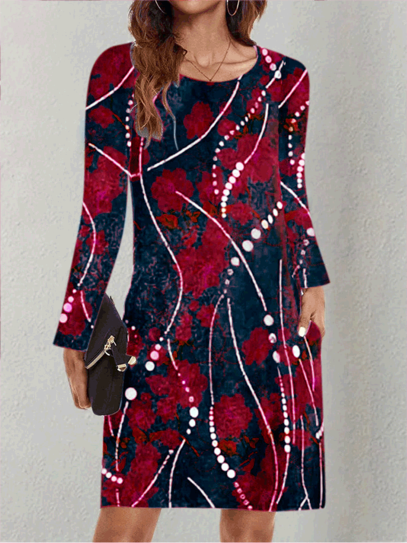 Women's Dresses Pocket Long Sleeve Printed Dress