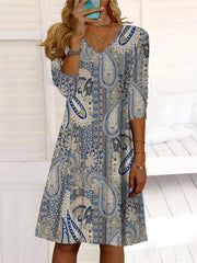 Women's Dresses Casual V-Neck Printed Long Sleeve Dress