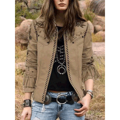 Women's Jackets Printed Fringe Long Sleeve Slim Fit Jacket