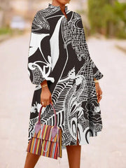 Women's Dresses Loose Multicolor Printed Long Sleeve Dress