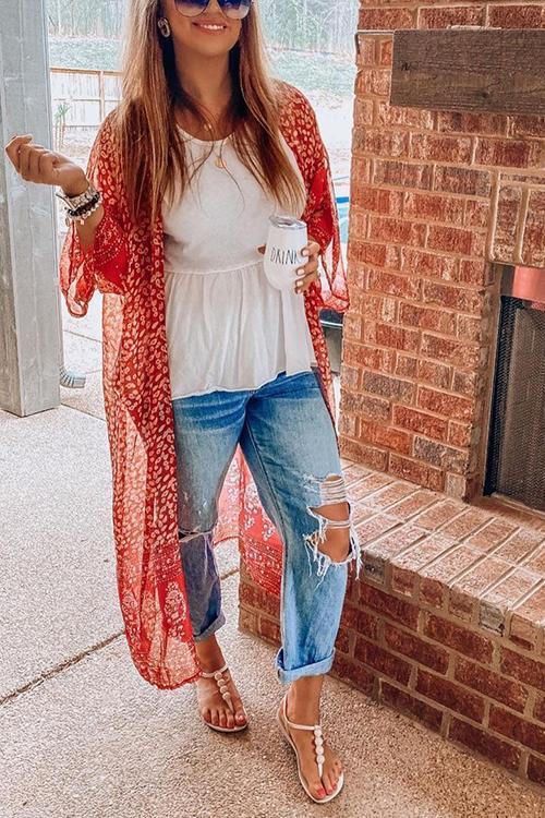 Floral Print Long Sleeve Cardigan