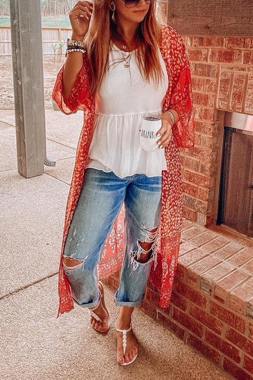 Floral Print Long Sleeve Cardigan