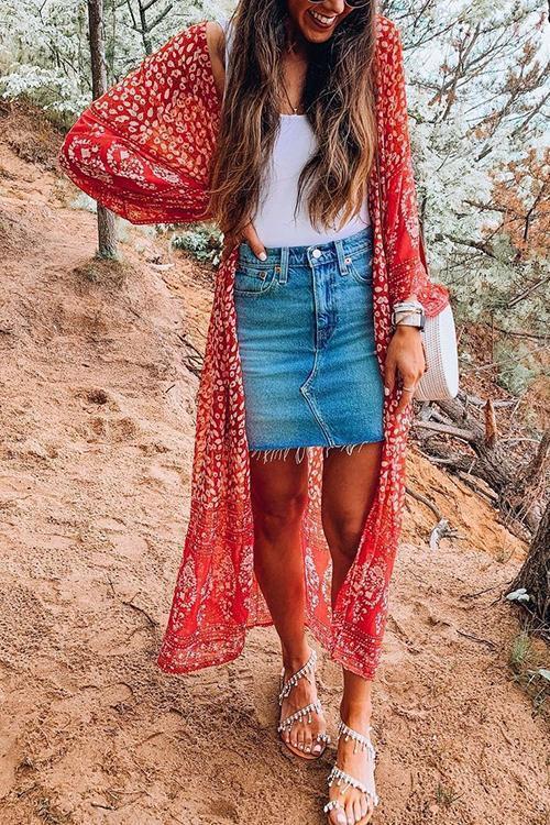 Floral Print Long Sleeve Cardigan