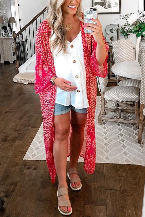 Floral Print Long Sleeve Cardigan