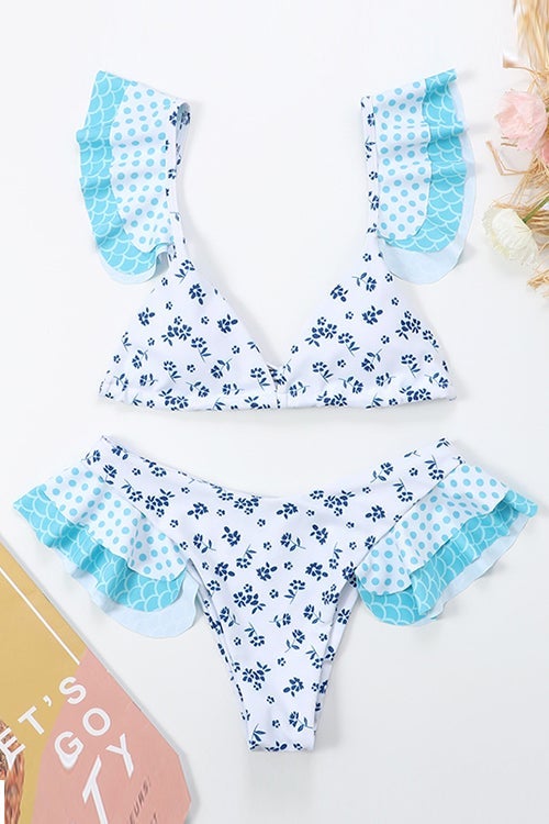 Forest Print Ruffled Bikini Set